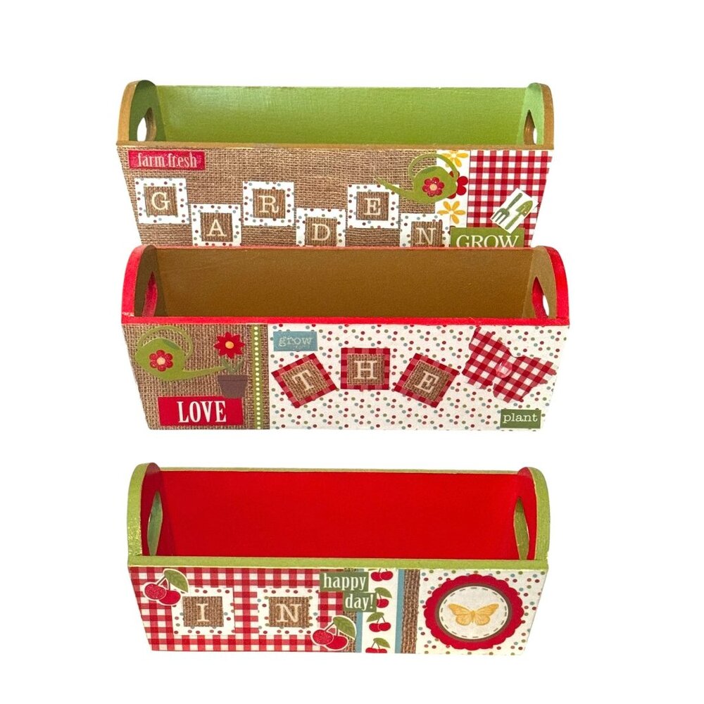 Set Of 3 Rectangular Decorative Wooden Storage Containers Totes